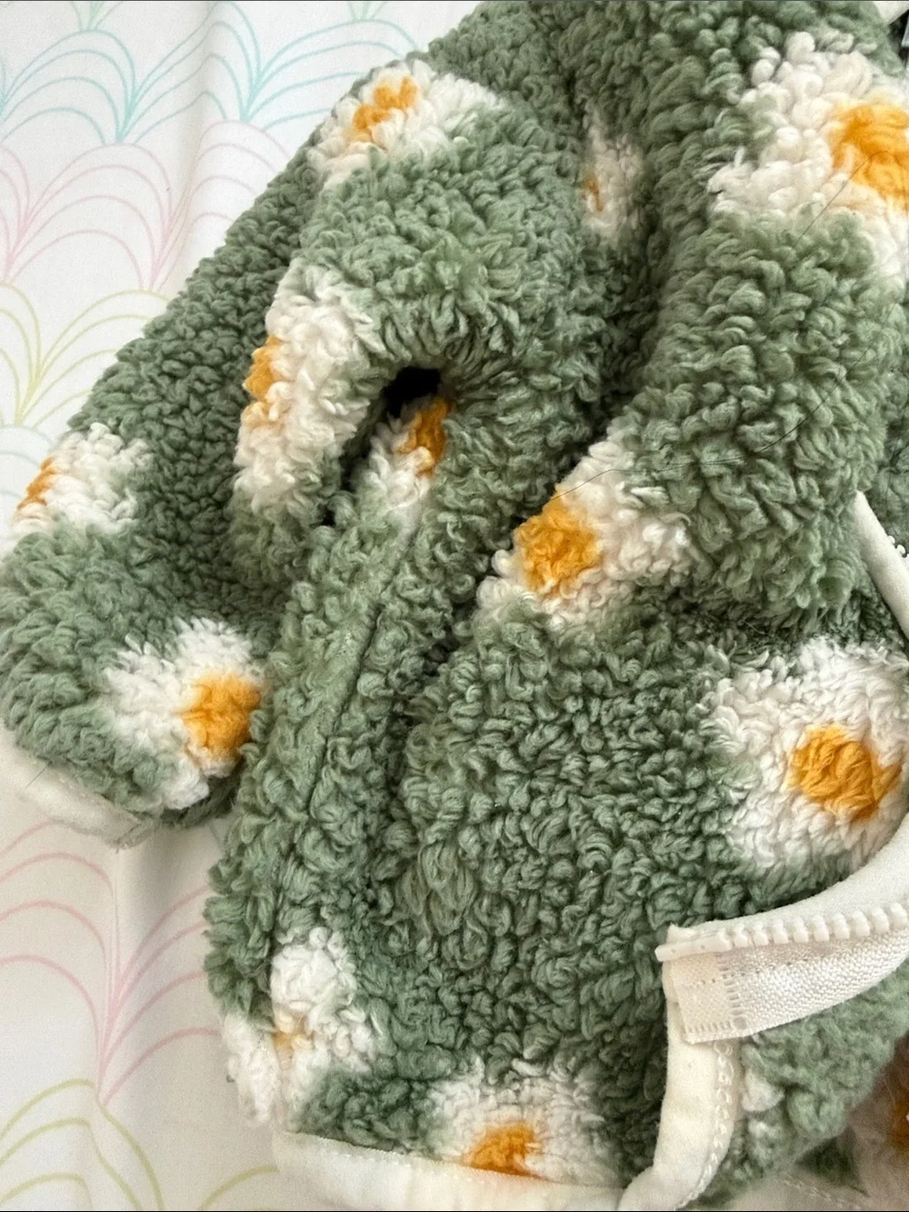 Baby girl Green Sherpa Hooded Jacket with Daisy Pattern 3-6 months